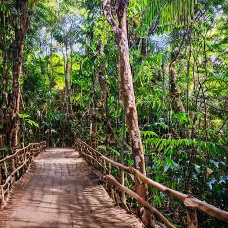 Lumière filtrée à travers la canopée dense de la forêt de Kirindy, Madagascar, suggérant une évasion estivale ombragée et fraîche malgré la chaleur malgache.