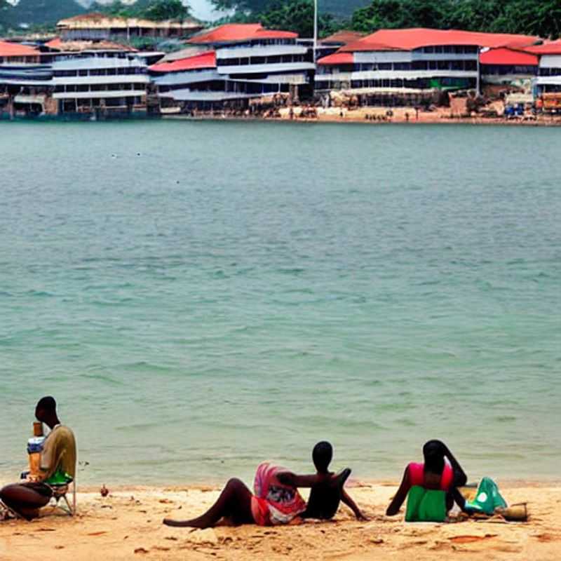Coucher de soleil paisible sur le lac Volta au Ghana, une oasis rafraîchissante idéale pour des vacances d'été inoubliables.
