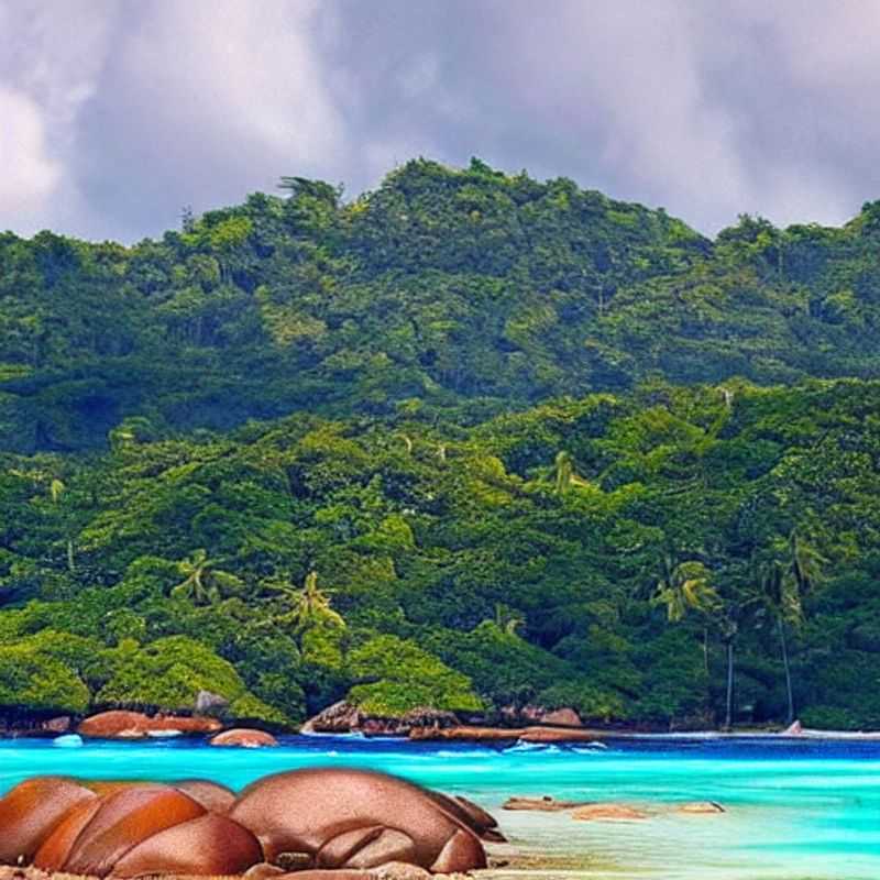 Turquoise waters kiss the pristine, white sand beaches of Mahé, Seychelles, showcasing the island's unparalleled natural beauty and inviting visitors to discover its unique charm.