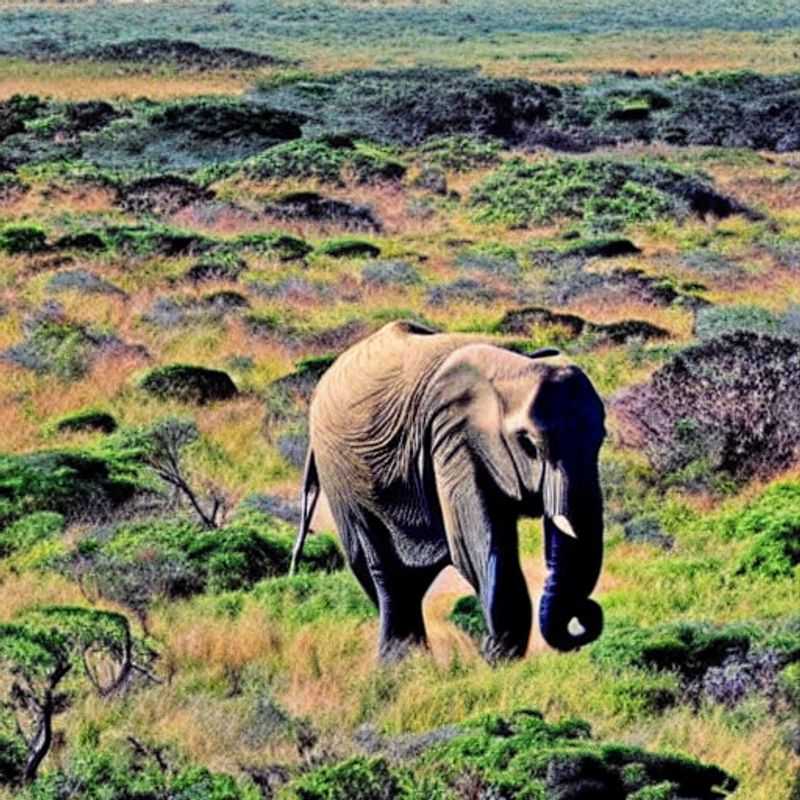 A majestic bull elephant silhouetted against the golden African sunset in Addo Elephant National Park, South Africa, a raw and romantic backdrop for unforgettable social media moments for the discerning, romantic traveler.