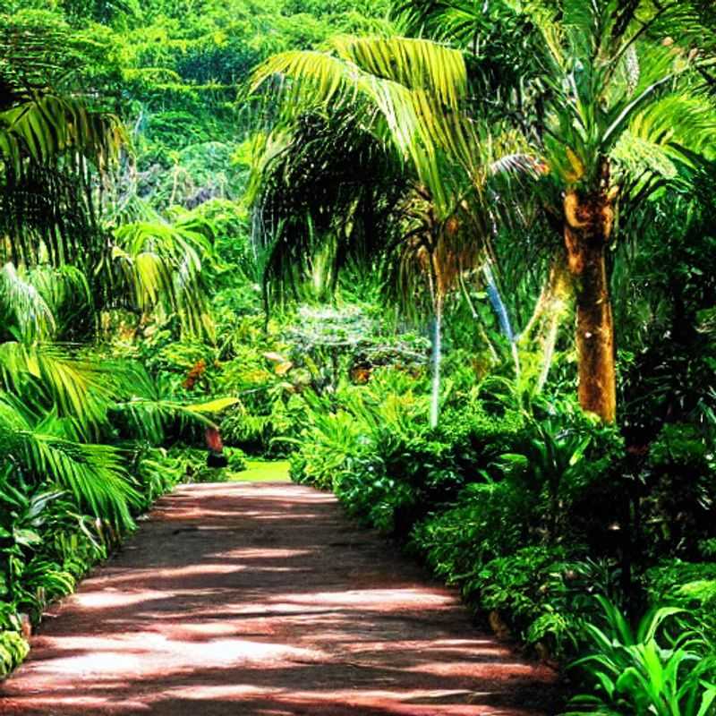 Wander through a verdant paradise: Lush foliage and towering palms create a breathtaking oasis in Seychelles National Botanical Gardens, revealing the unique flora of this island gem.
