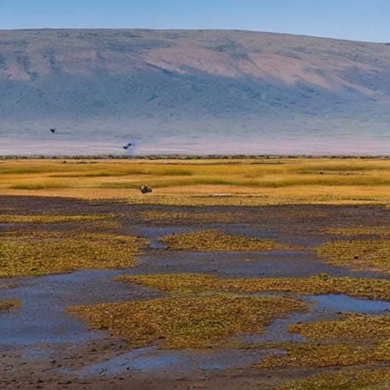 Vista panorâmica deslumbrante da Cratera de Ngorongoro, Tanzânia, exuberante e verdejante sob o sol de verão, convidando a uma aventura inesquecível durante as suas férias.