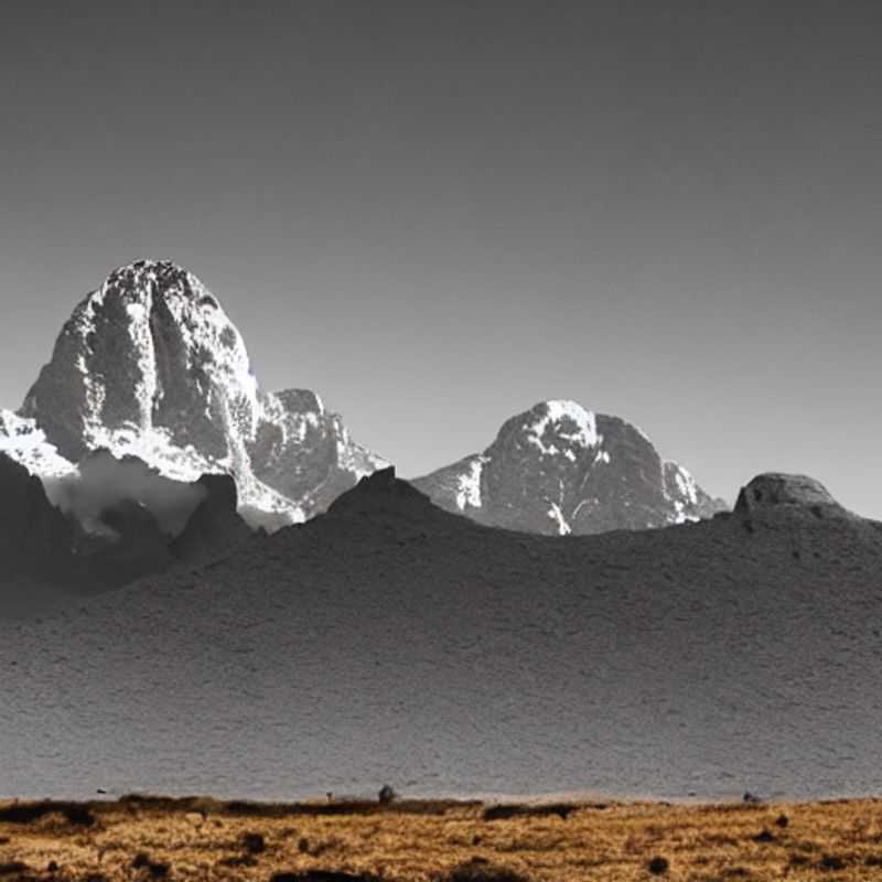 Uma vista imponente do Monte Quênia, no Quênia, ostentando sua beleza robusta sob o sol de verão. Descubra por que esta maravilha africana pode ser o destino perfeito para suas férias de verão. (An imposing view of Mount Kenya, in Kenya, showcasing its rugged beauty under the summer sun. Discover why this African wonder might be the perfect destination for your summer holiday.)