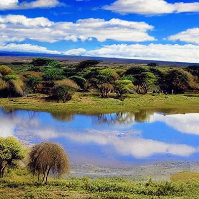 Bando de flamingos cor-de-rosa vibrantes em um dia ensolarado no Lago Nakuru, Quênia, um espetáculo imperdível em suas férias de verão.
