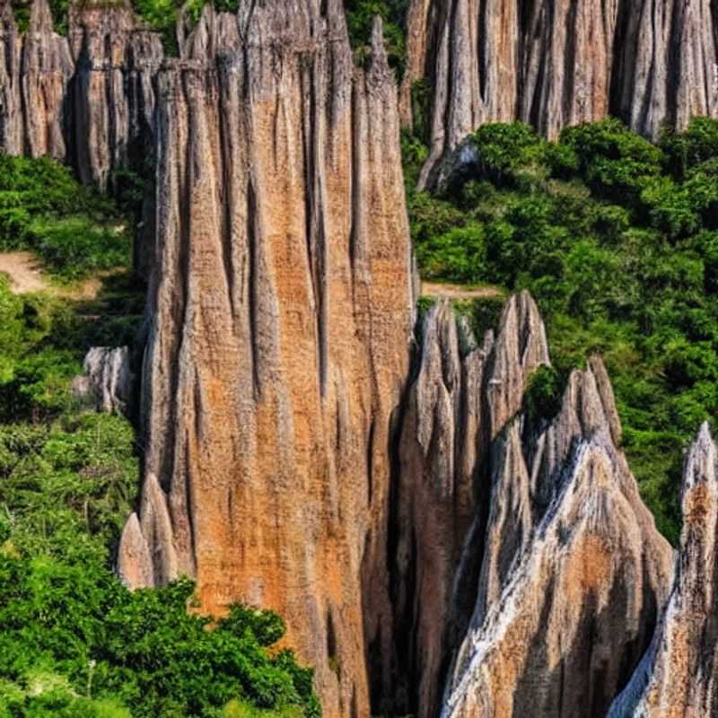 Jagged limestone peaks of Tsingy de Bemaraha, Madagascar, reaching towards the summer sky - a unique and challenging landscape for adventurous travelers to consider for their holiday.