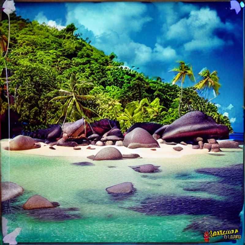 Plage paradisiaque de Mahé, Seychelles : Imaginez-vous, les pieds dans le sable blanc, sous le soleil éclatant, lors de vos vacances d'été de rêve. (Mahe Island, Seychelles: Picture yourself, feet in the white sand, under the bright sun, during your dream summer vacation.)