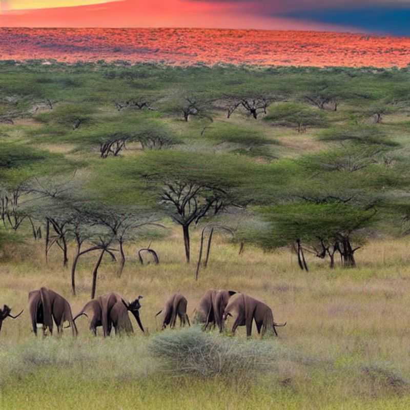 Manada de elefantes bañándose en una charca bajo el sol africano en el Parque Nacional Tsavo, Kenia – una visión majestuosa para considerar durante tus vacaciones de verano.