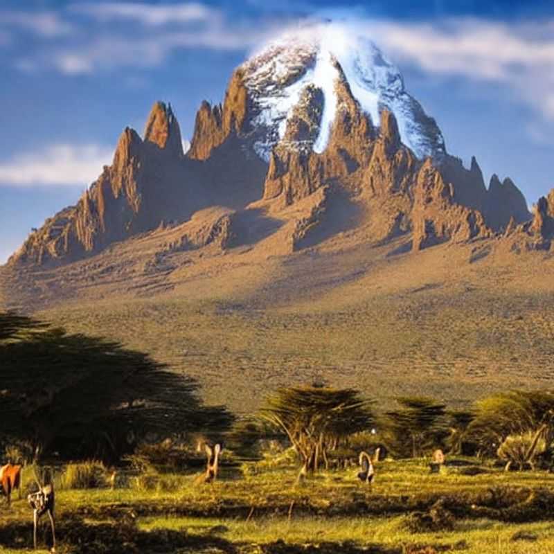 Majestueux Mont Kenya baigné par le soleil d'été, un appel à l'aventure pour des vacances inoubliables dans la splendeur kenyane. (Majestic Mount Kenya bathed in the summer sun, a call to adventure for an unforgettable vacation in Kenyan splendor.)