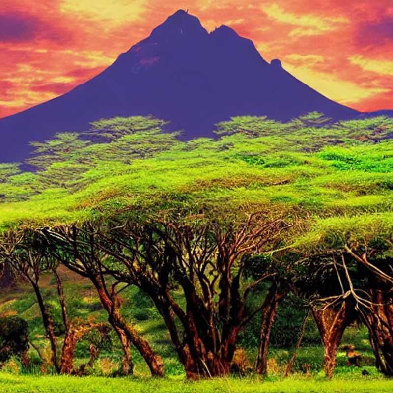 Visão panorâmica do Monte Elgon, adornado pela vegetação exuberante e céus de verão radiantes, um convite irresistível para uma aventura inesquecível na fronteira entre Uganda e Quênia. (Panoramic view of Mount Elgon, adorned with lush vegetation and radiant summer skies, an irresistible invitation to an unforgettable adventure on the border between Uganda and Kenya.)