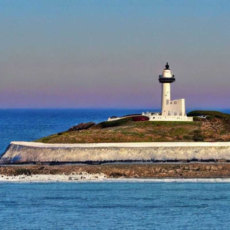 French: Vue poignante de Robben Island, Afrique du Sud, sous le soleil d'été : un lieu de mémoire et de résilience, à découvrir lors de votre voyage.