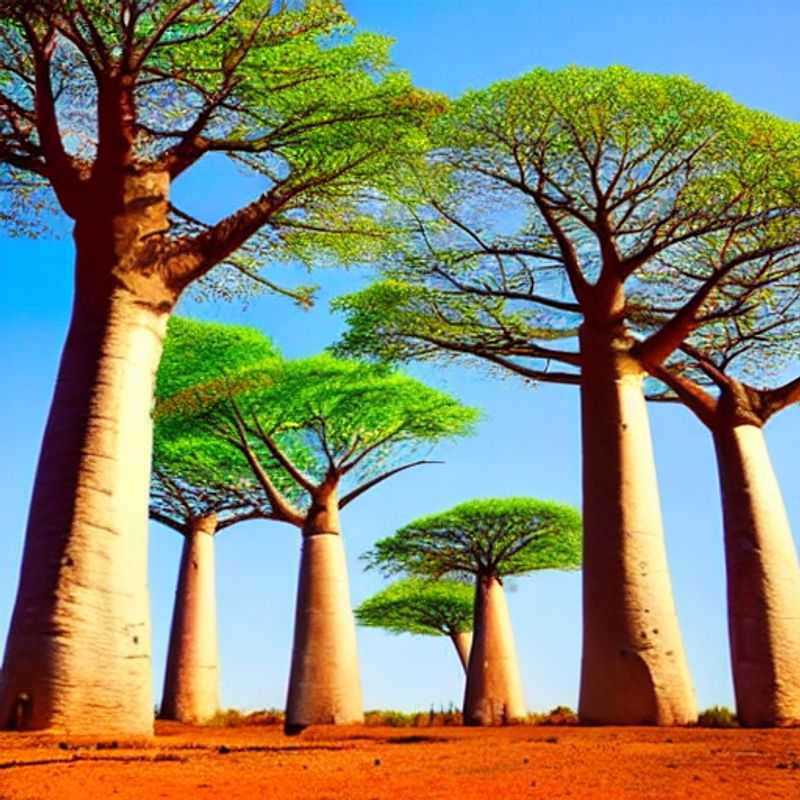 Giant baobab trees stand sentinel along the iconic Avenue of the Baobabs in Madagascar, a breathtaking view under the summer sun, exploring whether it's the perfect holiday escape for you.