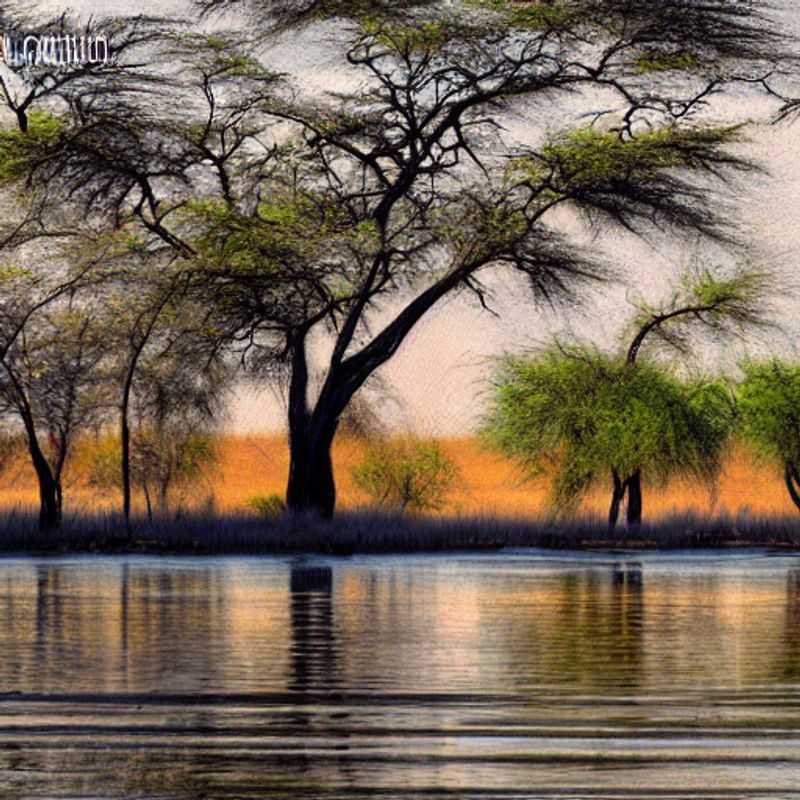 Rebanho de elefantes bebendo água no rio Chobe sob o sol escaldante do verão, uma visão exuberante do Parque Nacional de Chobe, Botswana.