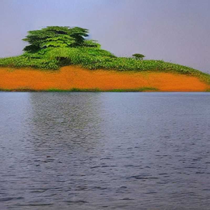 Le lac Volta, Ghana : Un paradis estival scintillant sous le soleil africain, vous invitant à une escapade rafraîchissante. (Volta Lake, Ghana: A summer paradise sparkling under the African sun, inviting you to a refreshing getaway.)