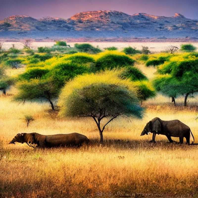 Vast, sun-drenched savanna in Ruaha National Park, Tanzania, showcasing its untouched wilderness and incredible biodiversity, the true essence of wild Africa.