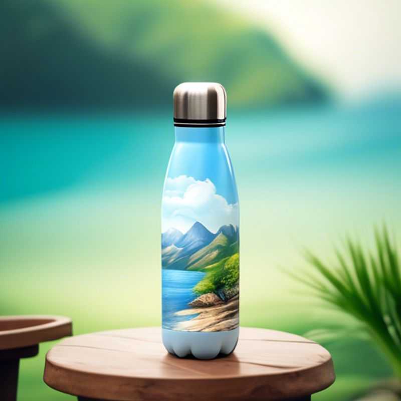 A close-up of a sleek, reusable water bottle, showcasing its modern design and commitment to sustainable hydration.