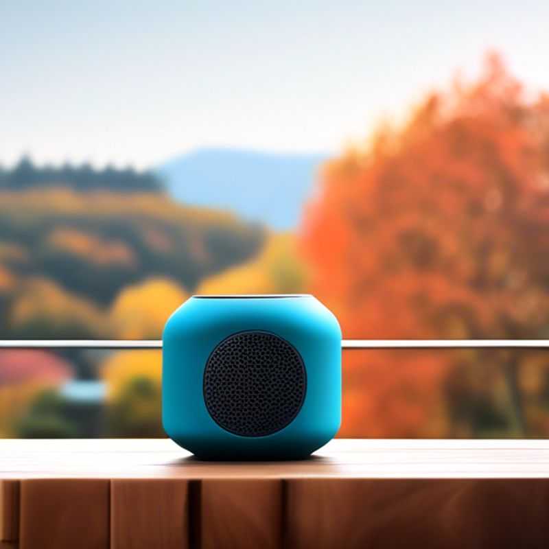 A stylish portable Bluetooth speaker resting on a balcony railing, ready to soundtrack your relaxing evening under the stars.