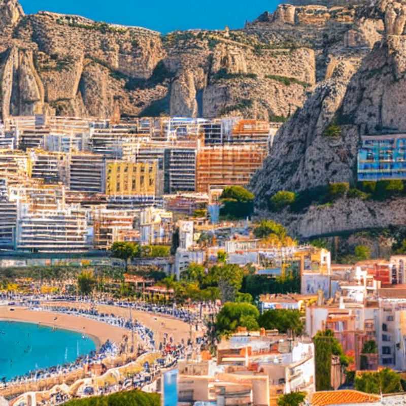 Alicante printanière : soleil éclatant sur la plage et la ville animée.
