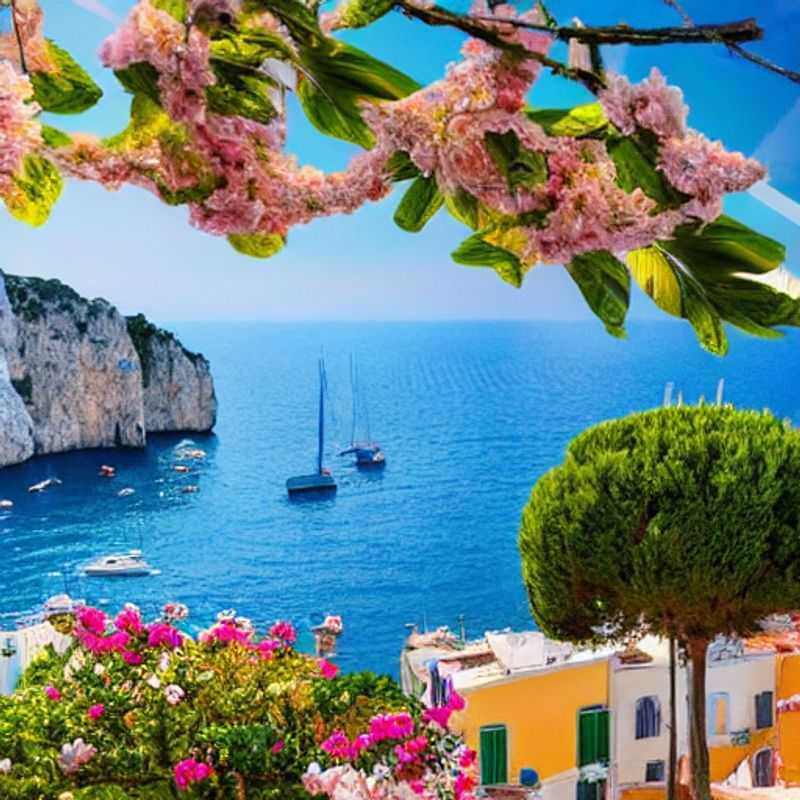 Capri printanière : Vue idyllique de l'île, parfaite pour un séjour de printemps. (Springtime Capri: Idyllic view of the island, perfect for a spring break.)
