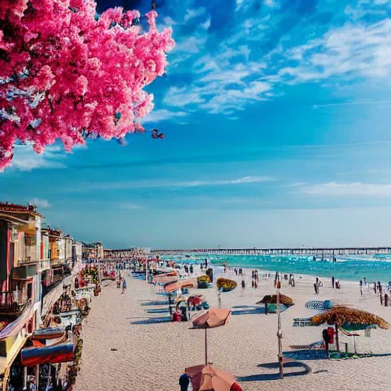 Viareggio printanière : ambiance festive sur la plage. (Springtime Viareggio: Festive atmosphere on the beach.)