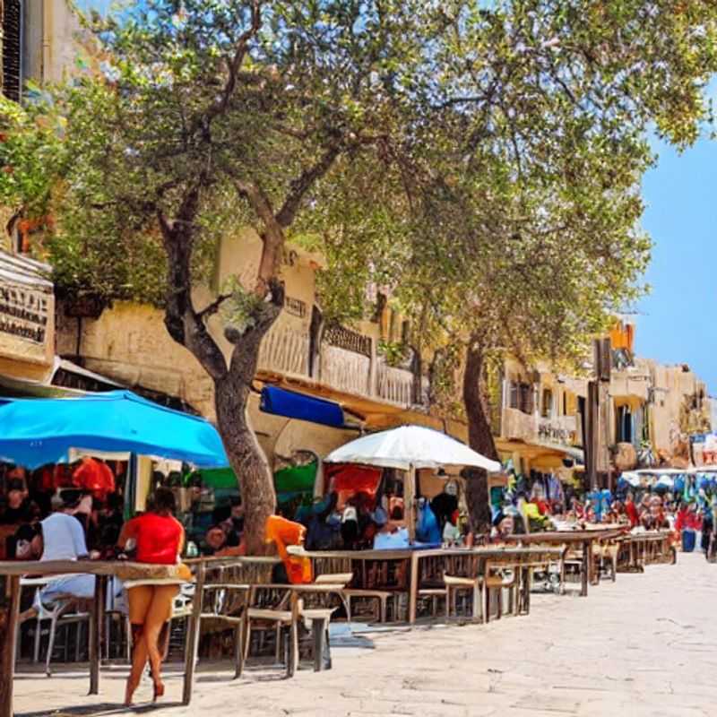 Jaffa, Israël, au printemps : maisons colorées et ciel bleu azur sur le port animé.