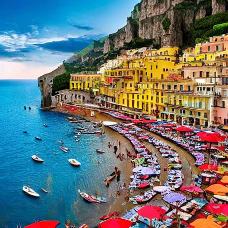 Panorámica de la encantadora ciudad costera de Sorrento, Italia, con sus casas coloridas y el mar Mediterráneo de fondo, un destino ideal para visitar durante los meses más cálidos del año.
