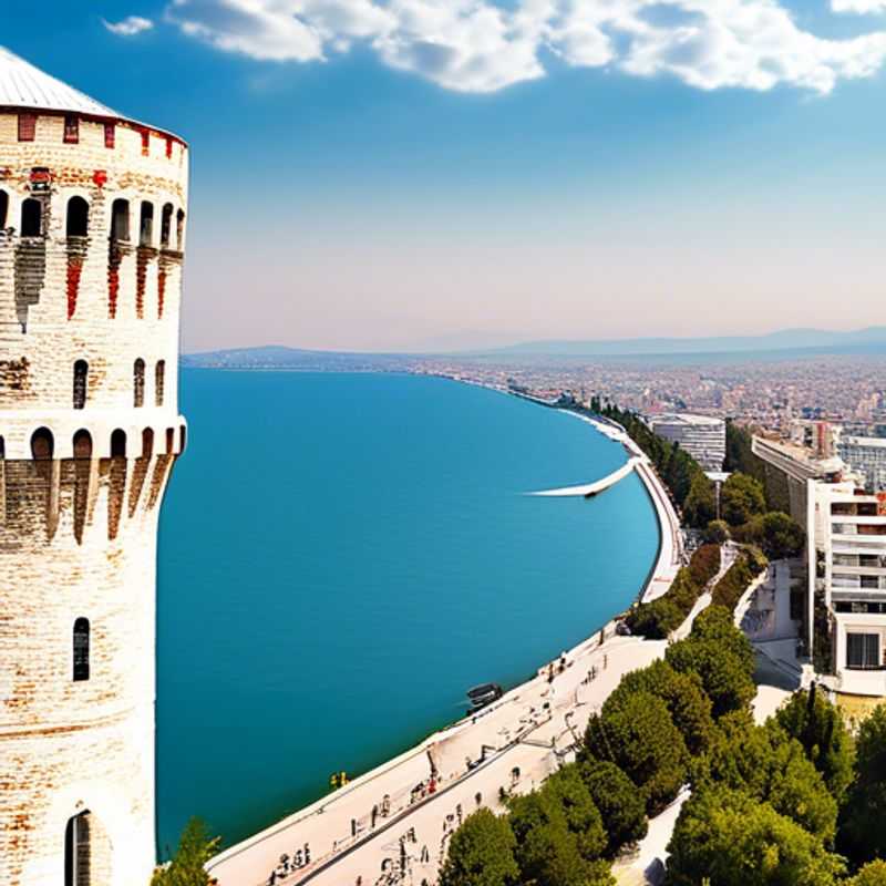 A family of cultural explorers, bundled up against the crisp winter air, standing in awe before the iconic White Tower of Thessaloniki, Greece, their young children's eyes sparkling with wonder at the ancient history unfolding before them on their 4-day winter adventure.