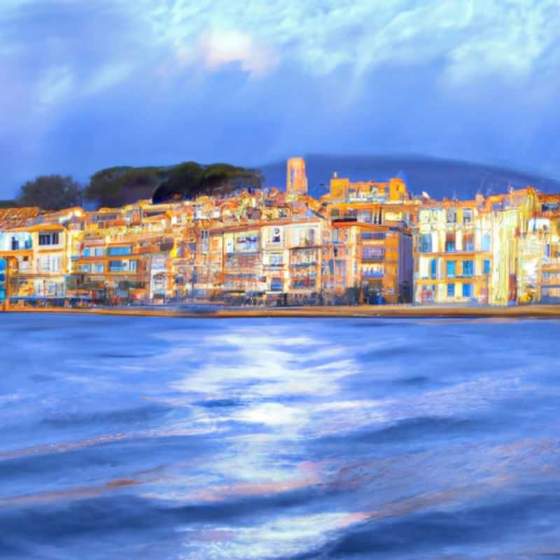 A breathtaking panorama of Saint-Tropez, France, as seen from above, showcasing the azure waters of the Mediterranean Sea, the iconic citadel, and the snow-capped peaks of the surrounding mountains, providing a stunning backdrop for a couple's 5-day winter getaway.