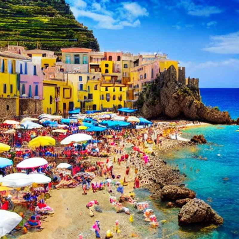 Cefalù, Sicile, ensoleillée au printemps : vue imprenable sur la ville et sa plage.
