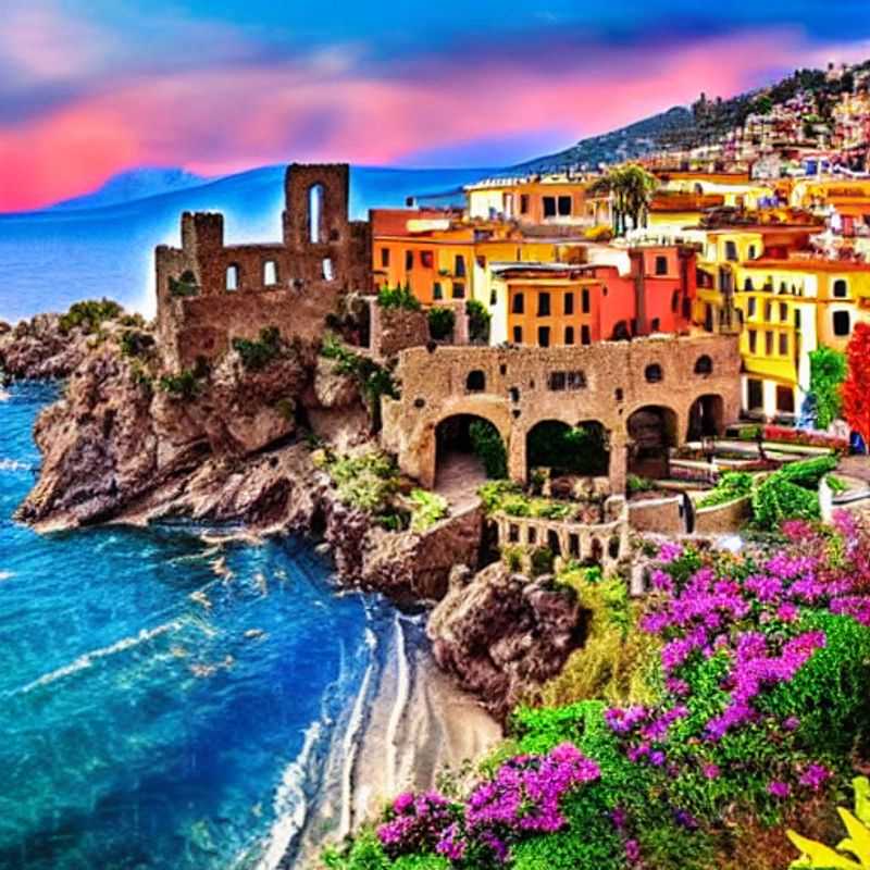 Taormine, Sicile, baignée de soleil printanier : vue imprenable sur la côte et la mer Méditerranée, idéale pour des vacances de printemps.
