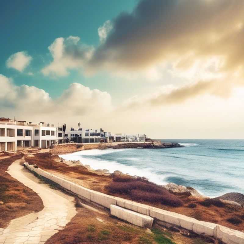 Three adventurous Weekend Travelers strolling along the picturesque seaside promenade in Paphos, Cyprus, taking in the charming coastal views during their 4-day winter getaway.