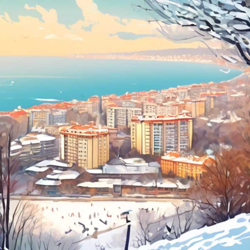 A solo traveler, The Budget Traveler, strolling along the charming seaside promenade of Varna, Bulgaria, taking in the serene winter landscape and the inviting architecture during their 2-week exploration of this captivating Black Sea city.