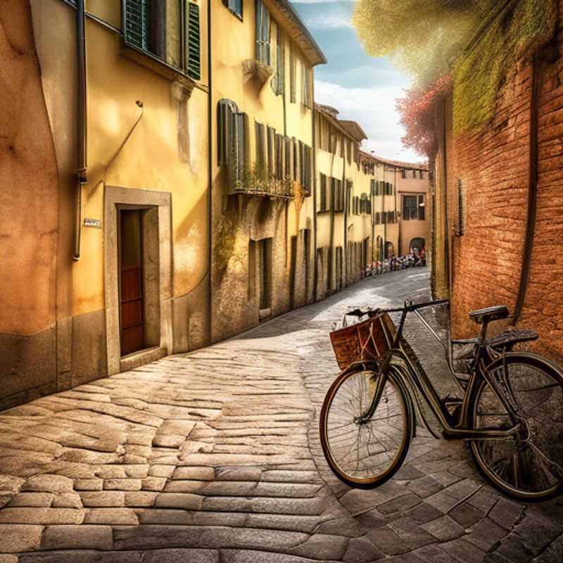 The Gap Year Travelers strolling hand-in-hand through the charming medieval streets of Lucca, Italy, captivated by the warmth and history of this Tuscan gem during their 2-week autumn adventure.