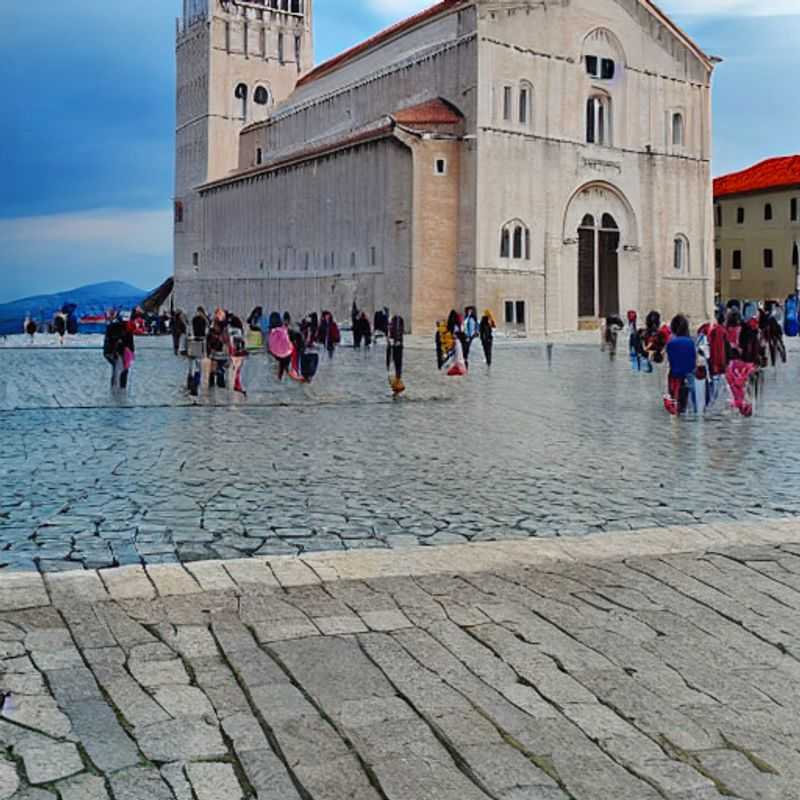 Zadar, Croatie, au printemps : une vue ensoleillée des remparts et de la mer Adriatique.