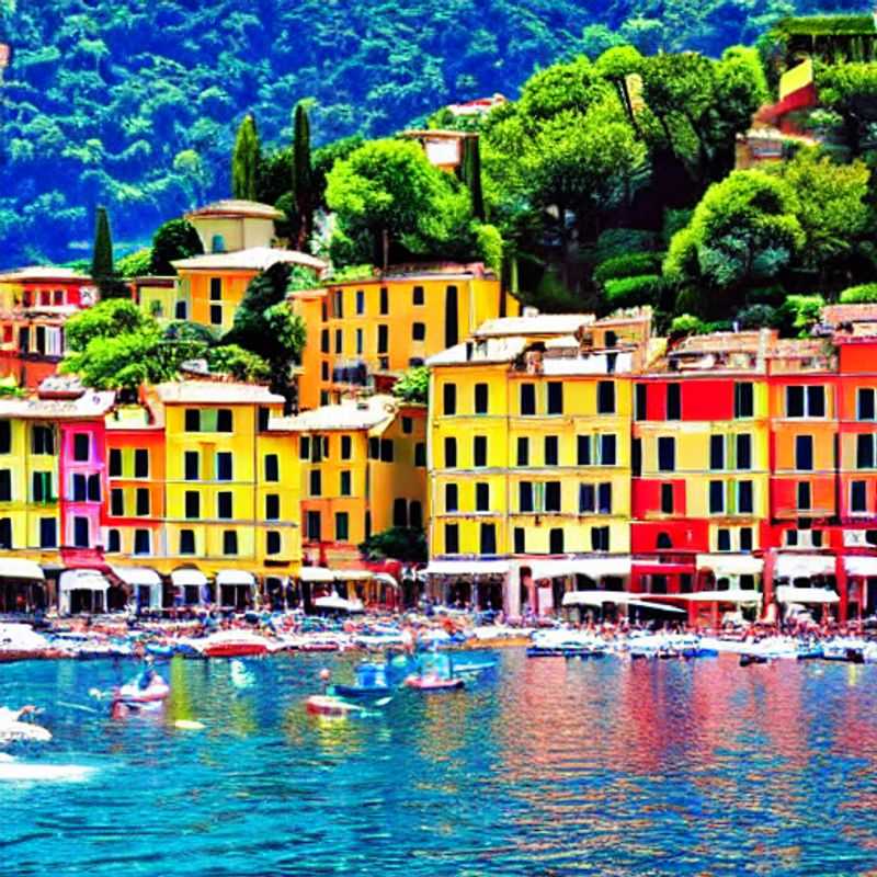 Un aperçu printanier de Portofino, Italie: maisons colorées, eaux turquoise et ambiance paisible.