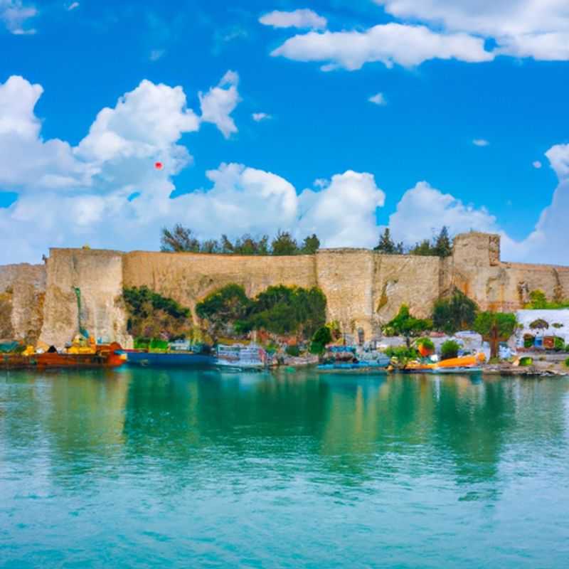 A family with children strolls along the picturesque harbor of Kyrenia, Northern Cyprus, surrounded by the vibrant colors of autumn, enjoying their 5-day fall getaway.