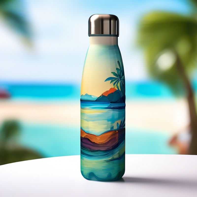 A close-up of a reusable water bottle, ready to quench your thirst and save the planet.