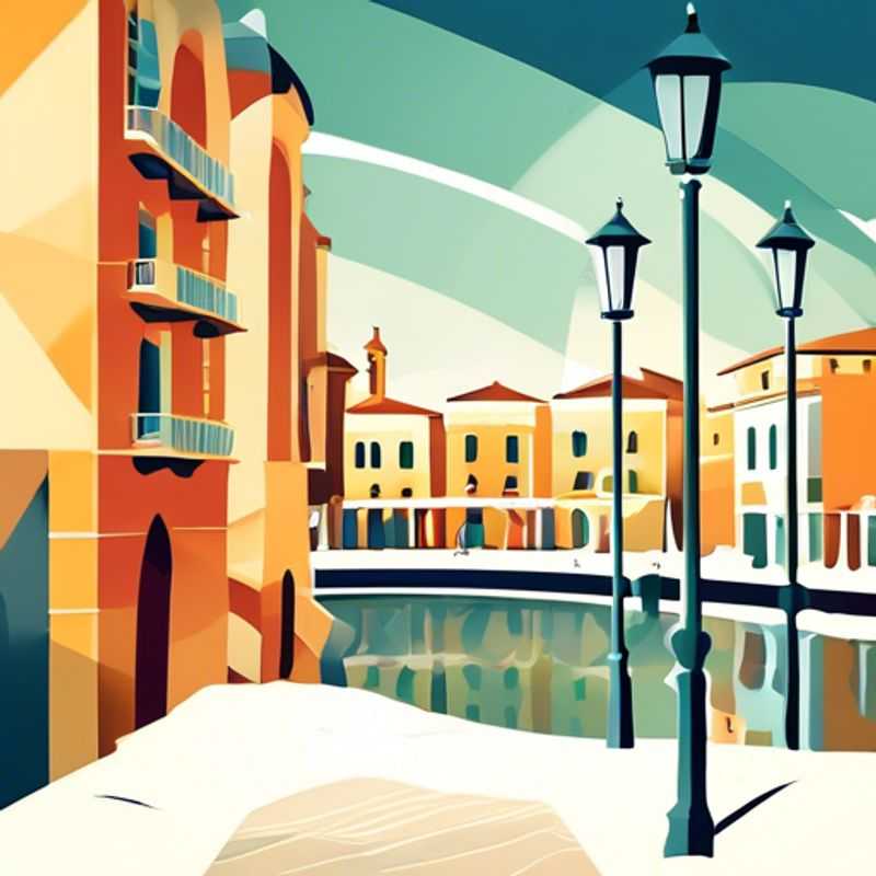 A lone figure strolling along the picturesque seaside promenade of Rimini, Italy, taking in the serene beauty of the Adriatic coast during a rejuvenating solo winter getaway as a wellness-focused traveler.
