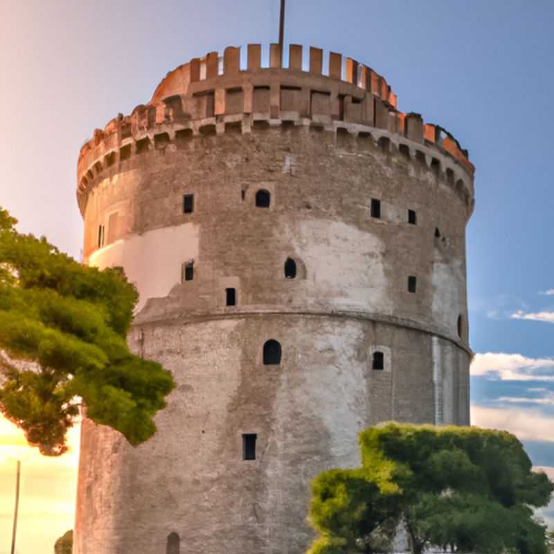 A vibrant family of four embraces the lively atmosphere of Thessaloniki, Greece, during their 24-hour spring adventure. The iconic White Tower stands tall in the background, a testament to the city's rich history and charm.