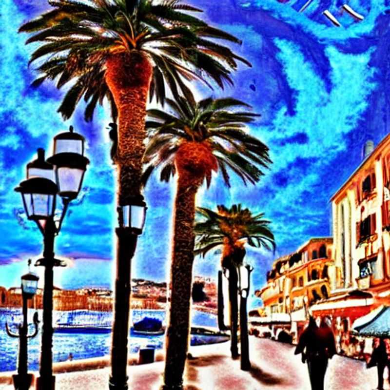 Deux amis profitant du soleil printanier sur la Croisette à Cannes, une scène de rêve pour des vacances de printemps inoubliables. (Two friends enjoying the spring sunshine on the Croisette in Cannes, a dream scene for an unforgettable spring break.)