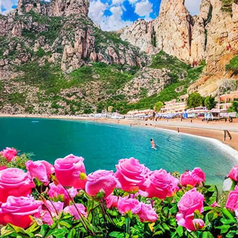 French: Rosas, Espagne s'éveille ! Deux amis profitent des couleurs printanières vibrantes et de l'ambiance animée de Rosas lors de leurs vacances de printemps.