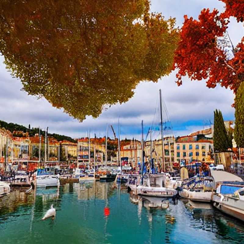 Deux amoureux se promenant sur le port pittoresque de Toulon, France, sous le soleil printanier éclatant, lors d'une escapade en pause de printemps.