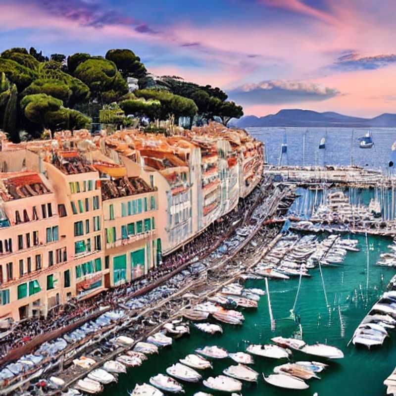 Vue printanière ensoleillée de Cannes, France, capturant l'ambiance vibrante et festive de la ville pendant le Spring Break.