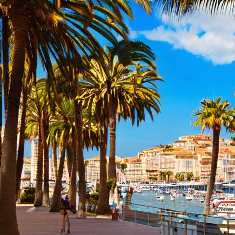 French: Vue éclatante du port de Cannes au printemps, une invitation à découvrir les activités de la ville pendant les vacances de Pâques. 