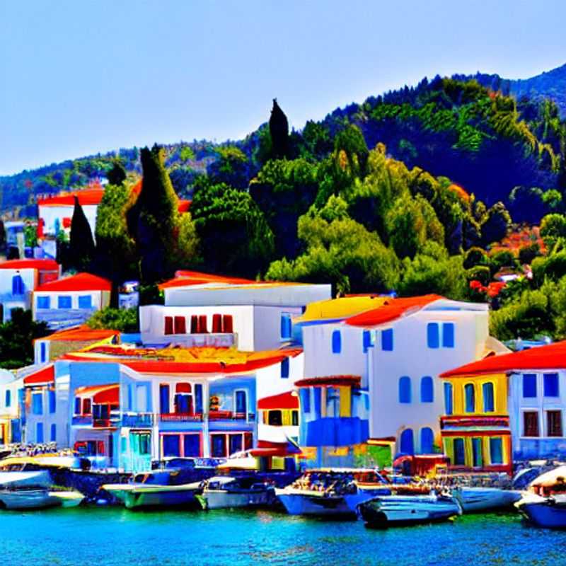 Deux amis explorant les criques idylliques et baignées de soleil de Skopelos, Grèce, pendant leur escapade printanière, une invitation à la découverte et à l'aventure.