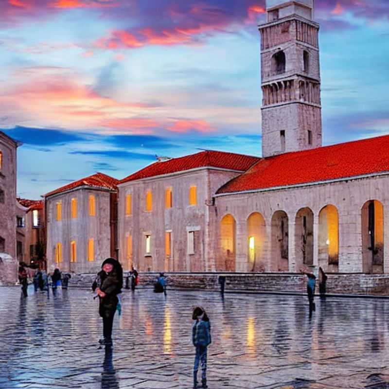 Le coucher de soleil unique de Zadar embrassant la mer Adriatique au printemps, une expérience inoubliable pour les visiteurs en quête d'une escapade croate pendant les vacances de printemps. (The unique Zadar sunset embracing the Adriatic Sea in springtime, an unforgettable experience for visitors seeking a Croatian getaway during spring break.)