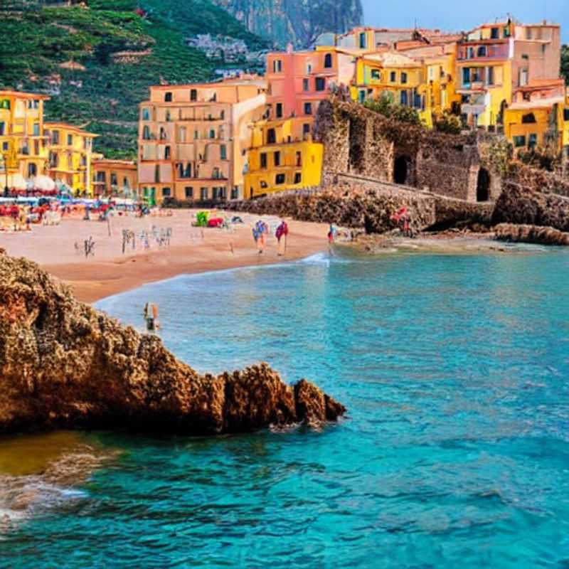 Deux amoureux se promènent le long de la pittoresque plage de Cefalù, en Italie, profitant du soleil du printemps lors de leur escapade en break de printemps.