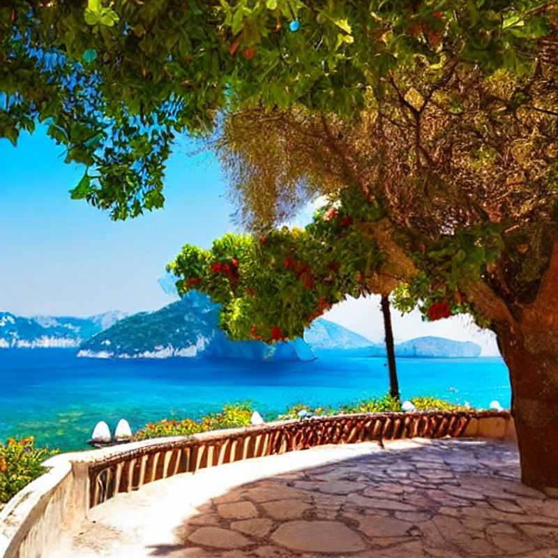 Vue pittoresque de Corfou, Grèce, baignée par le soleil printanier, avec ses eaux turquoise et sa végétation luxuriante - l'endroit idéal pour une escapade inoubliable pendant les vacances de printemps.