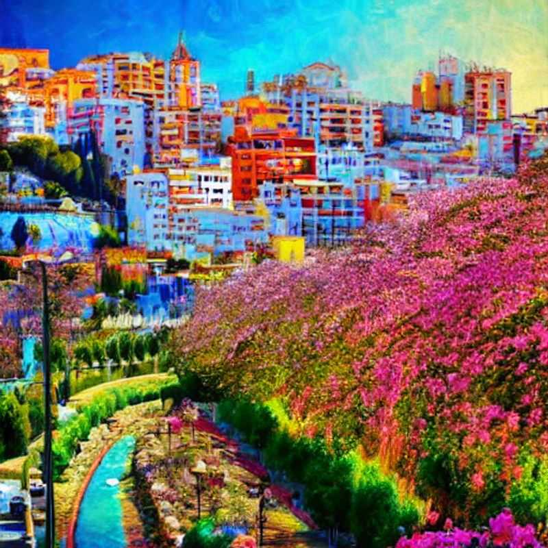 Casal apreciando a vibrante atmosfera primaveril em Málaga, Espanha, com a brisa do mar e o sol beijando seus rostos, enquanto descobrem os encantos da cidade durante as férias da primavera.