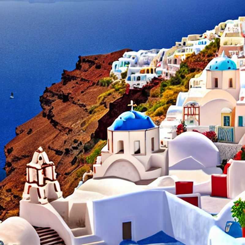 Casais aproveitando as cores vibrantes da primavera em Santorini, Grécia, com as icónicas casas caiadas contrastando com o azul profundo do Mar Egeu, uma escapadela perfeita durante as férias da primavera.