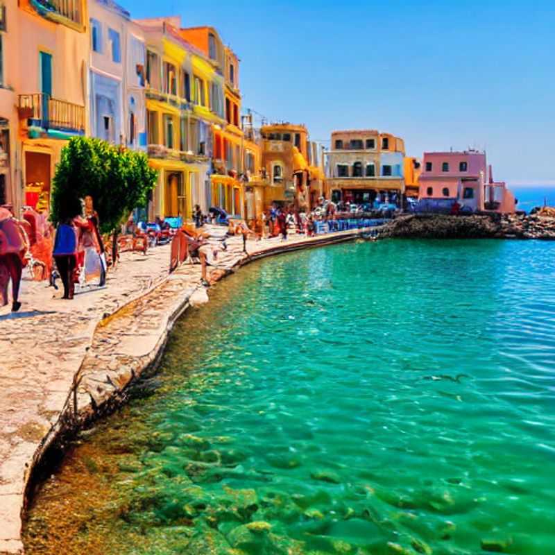Vue pittoresque de Réthymnon, Grèce, au printemps : profitez du soleil, des fleurs et de l'ambiance vibrante pendant vos vacances de printemps ! (Picturesque view of Rethymno, Greece, in springtime: soak up the sun, the flowers, and the vibrant atmosphere during your spring break!)